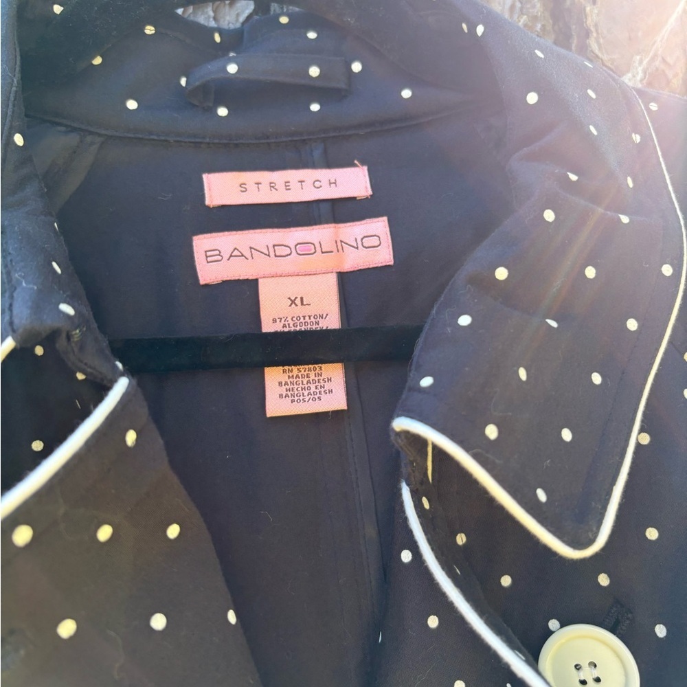 Size XL Bandolino navy with polka dots tailored trench coat. - Picture 2 of 5
